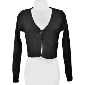 Vero Moda Black Front Tie Cropped Cardigan Y2K Style Size Medium